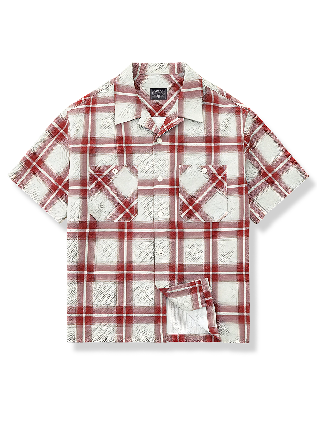 シアサッカー 赤チェック柄　半袖シャツ