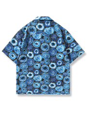 キューバカラー ブルー 円模様 半袖 アロハシャツ