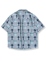 チェック×ストライプ柄 編み風 半袖シャツ