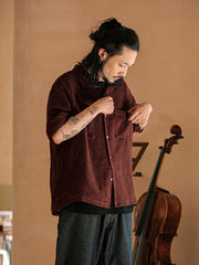 メッシュ模様 リネンコットン 半袖シャツ