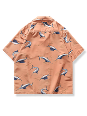 カジキ柄 オレンジ色 キューバシャツ
