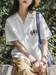 ネコ刺繍入り ワッフル半袖シャツ