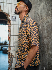ブラウンレオパード柄 アロハシャツ