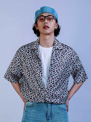 ホワイトレオパード柄 アロハシャツ