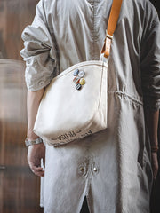 革 ストラップ 綿キャンバス 斜め掛けバッグ