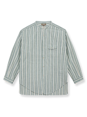 綿麻 ストライプ スタンドカラー シャツ