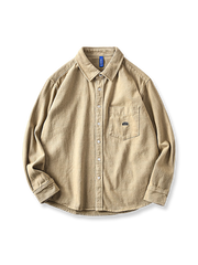 4色 刺繍入り コットン 長袖シャツ