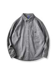 4色 刺繍入り コットン 長袖シャツ