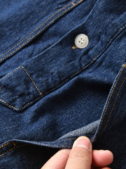 ハーフジップ  デニム襟付き 長袖シャツ