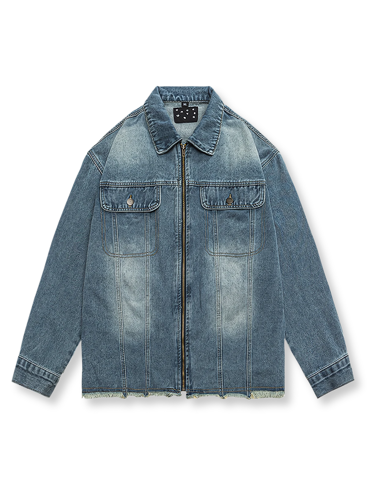 折り襟 ウォッシュ加工 デニムジャケット