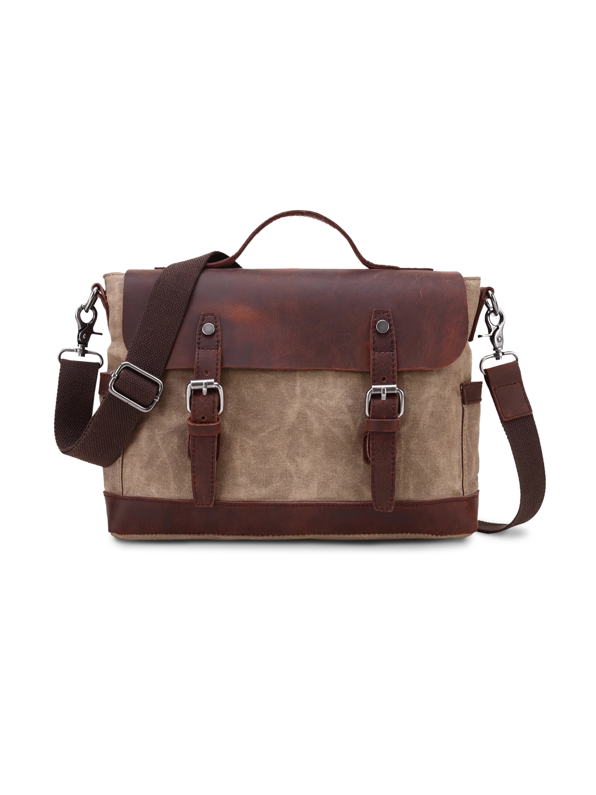 キャンバスレザー混合メッセンジャーバッグ