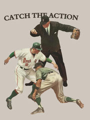 立体レタリング刺繍とベースボール試合シーンプリントのディテール