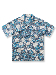 ブルーグレー植物柄キューバカラーアロハシャツの全体像