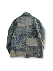 藍染め刺し子パッチワークダブルブレストジャケット