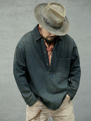 ハーフボタン デニムワークシャツ