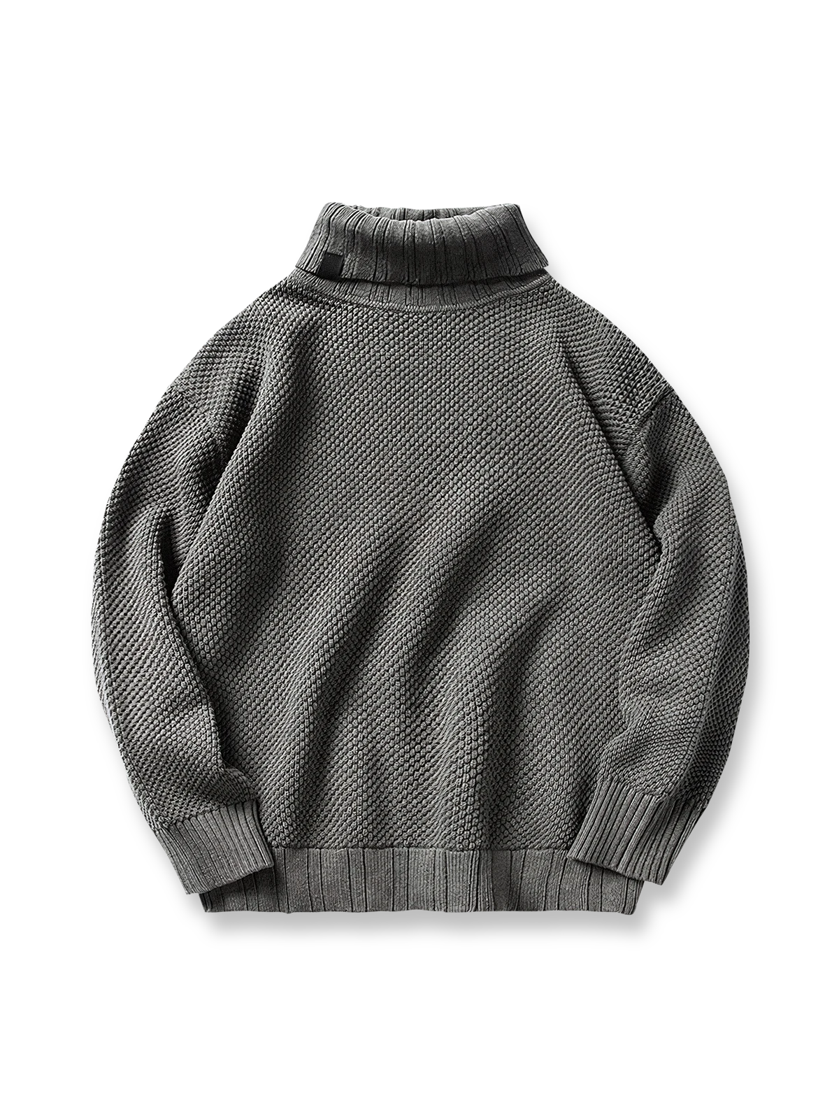 製品画像：
4色のカラーバリエーションが揃ったタートルネックセーター。柔らかな混紡素材で、コットンの透湿性とアクリルの耐久性を兼ね備え、秋冬にぴったりなアイテム。エレガントでシンプルなデザインが特徴。

詳細画像：
柔らかな手触りの混紡素材、タートルネックデザインが首元を暖かく保ち、秋冬シーズンに最適。精巧な編み込み技術とゆったりしたカットが、さまざまな体型にフィット。