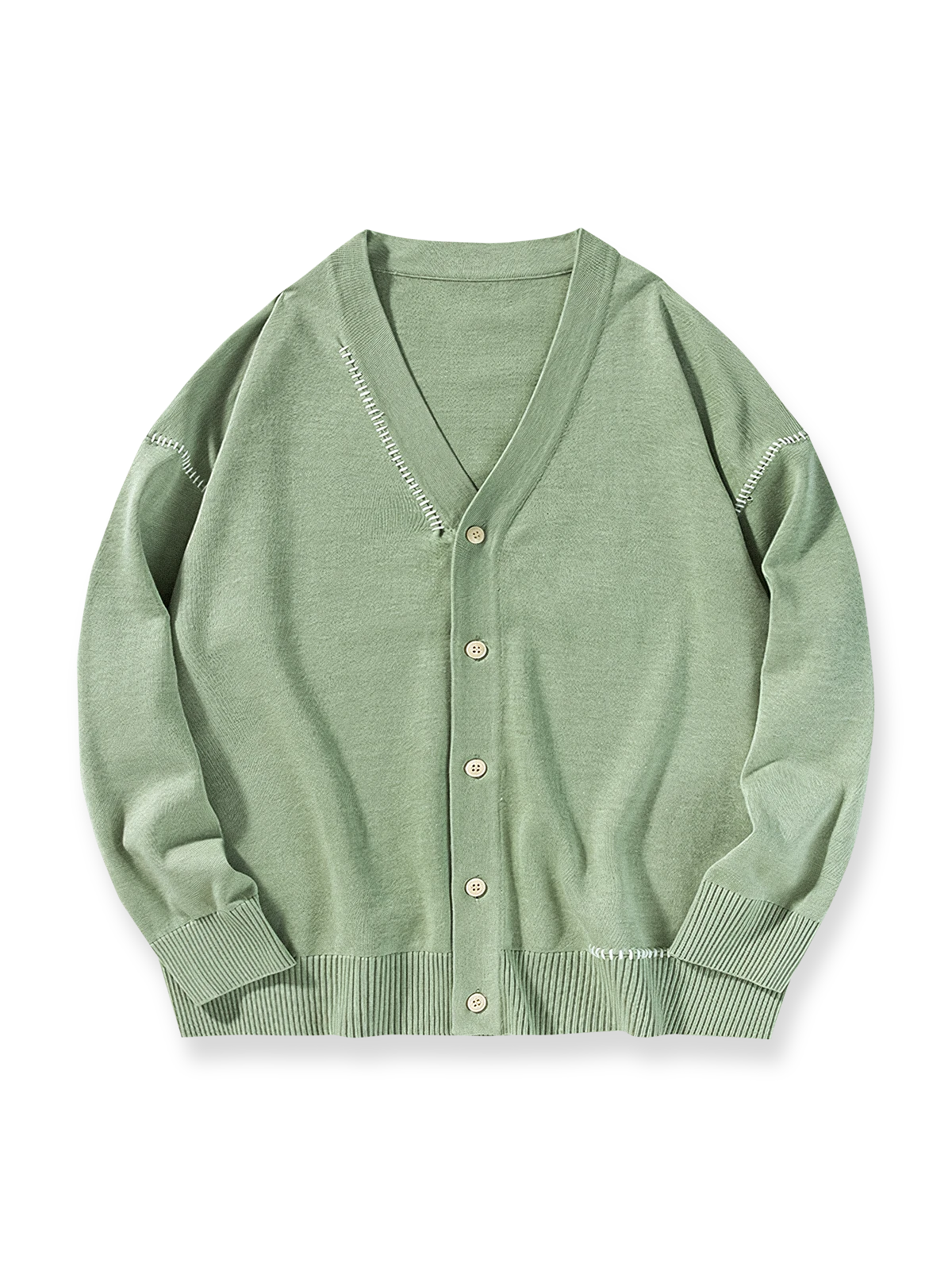 製品画像
「Vネック ニットカーディガンの全体像。ブラック、グレー、ベージュの3色展開で、高品質アクリルコットン混紡素材を使用したルーズフィットデザイン」

詳細画像
「Vネック ニットカーディガンのボタンディテールと9ゲージの精密編みの質感をクローズアップ」