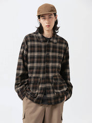 ダークトーンチェック柄長袖シャツ