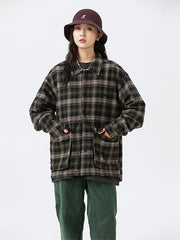 ダークトーンチェック柄長袖シャツ