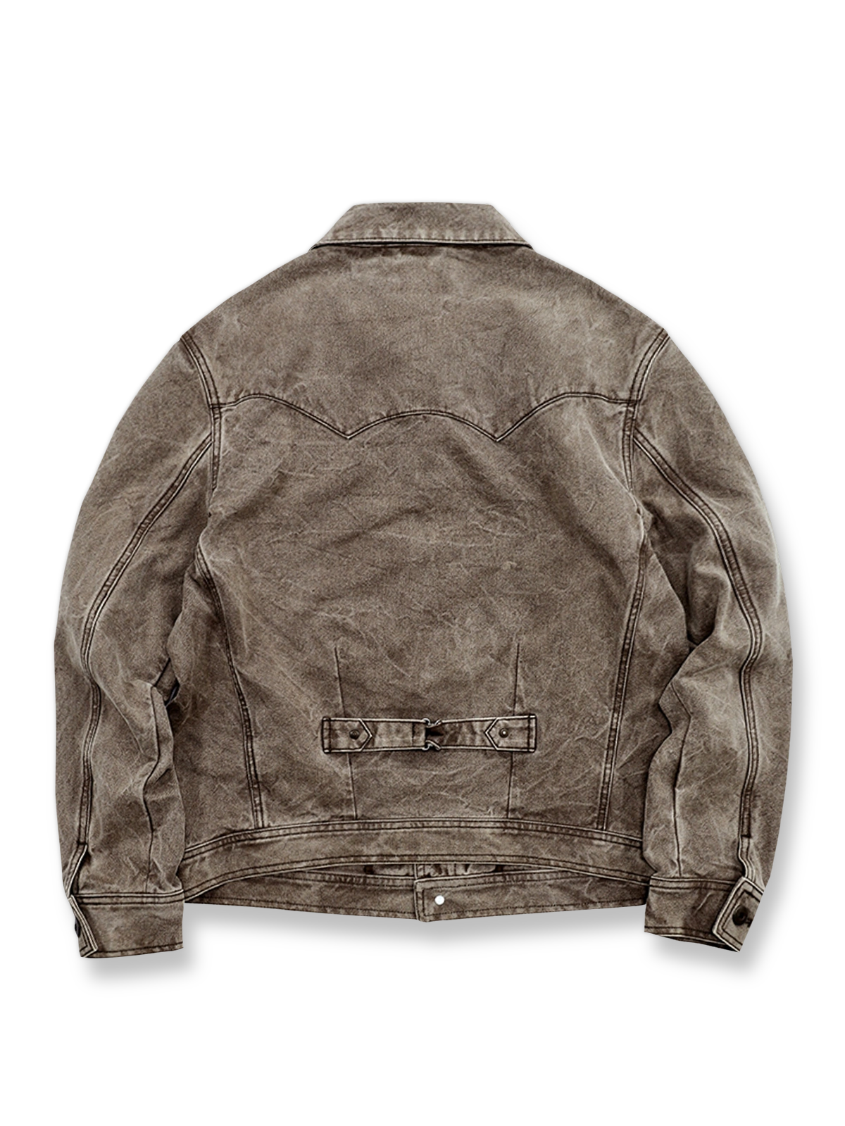 製品画像：アメカジスタイルのヴィンテージ重洗いキャンバスワークジャケット
詳細画像：ヴィンテージ加工の金具と工字ボタンディテール