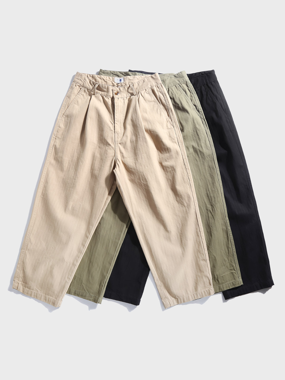 製品画像: ブラックのクラシックなコットンヘリンボーンワイドフィットパンツの図