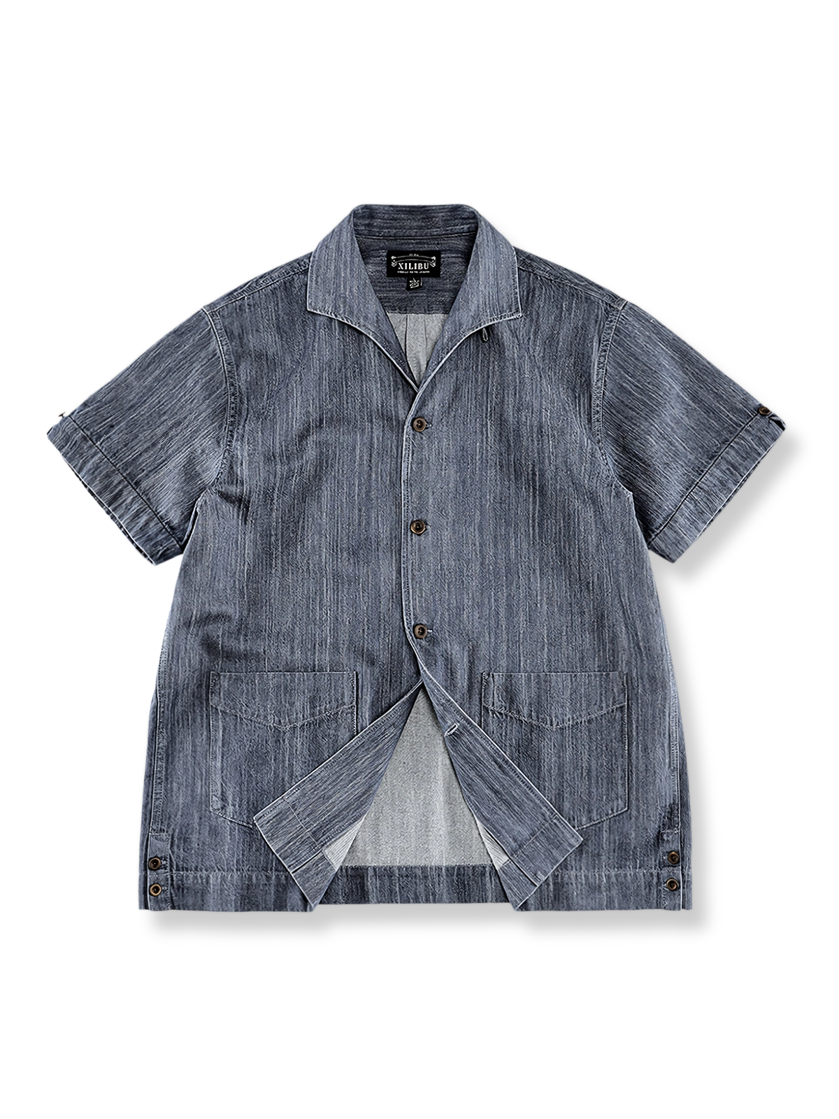 ナポリウィンザーカラーデニム半袖シャツ全体展示