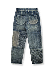 藍染刺し子パッチワークカジュアルパンツ