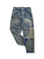 藍染刺し子パッチワークカジュアルパンツ