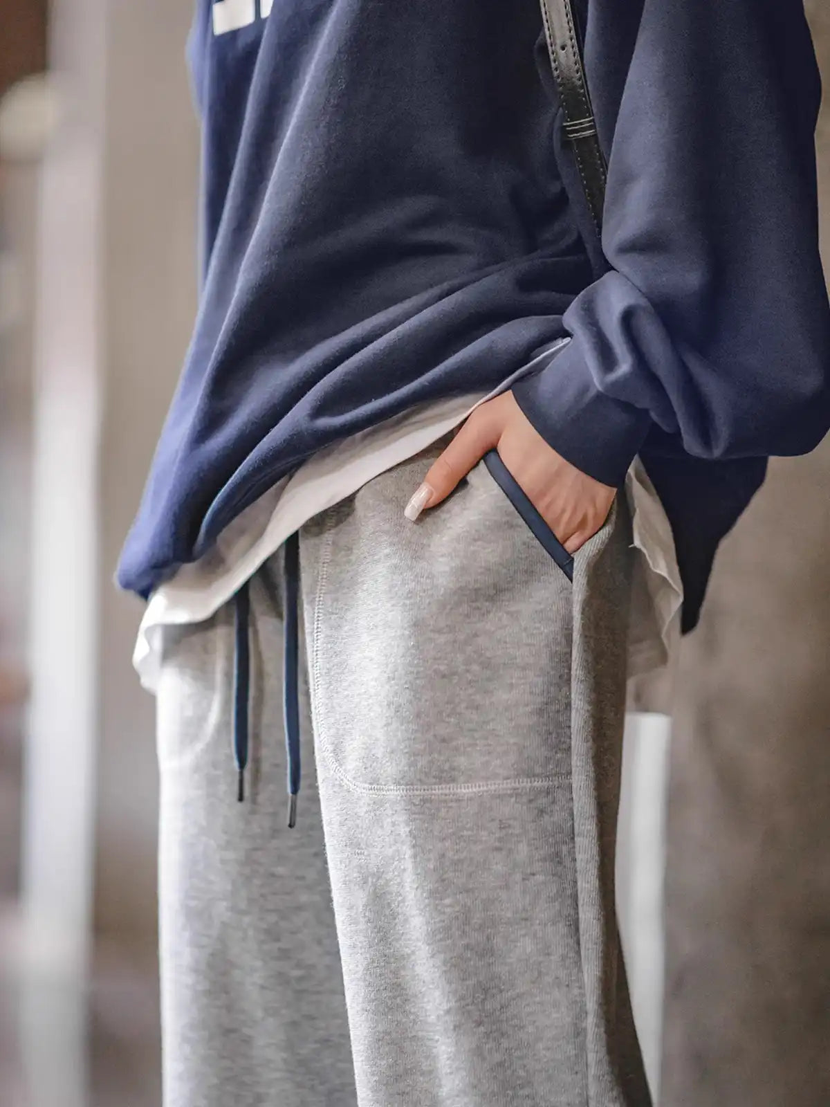 ウエストドローコード、裏起毛生地、裾リブ