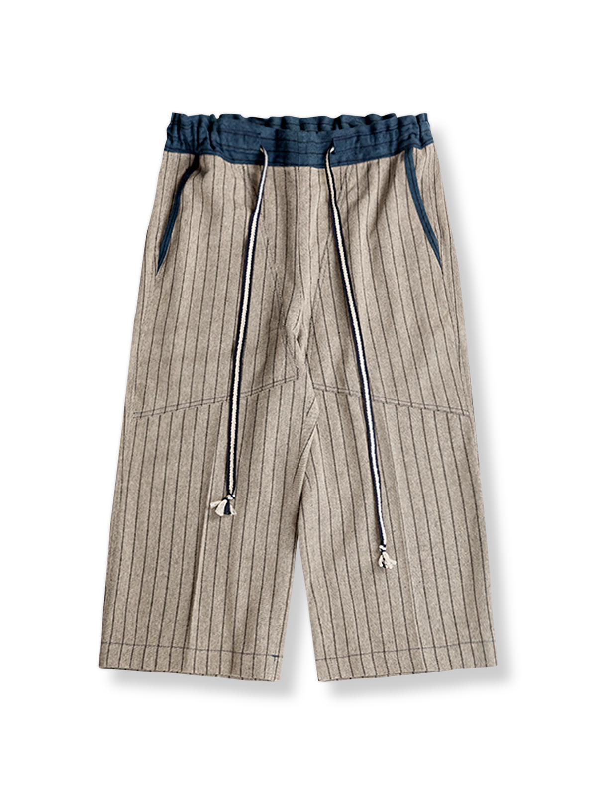 ストライプ 綿麻クロップドパンツ