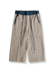 ストライプ 綿麻クロップドパンツ