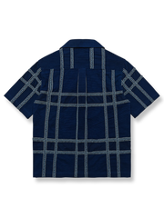 藍染チェック ジャカード キューバカラー 半袖シャツ