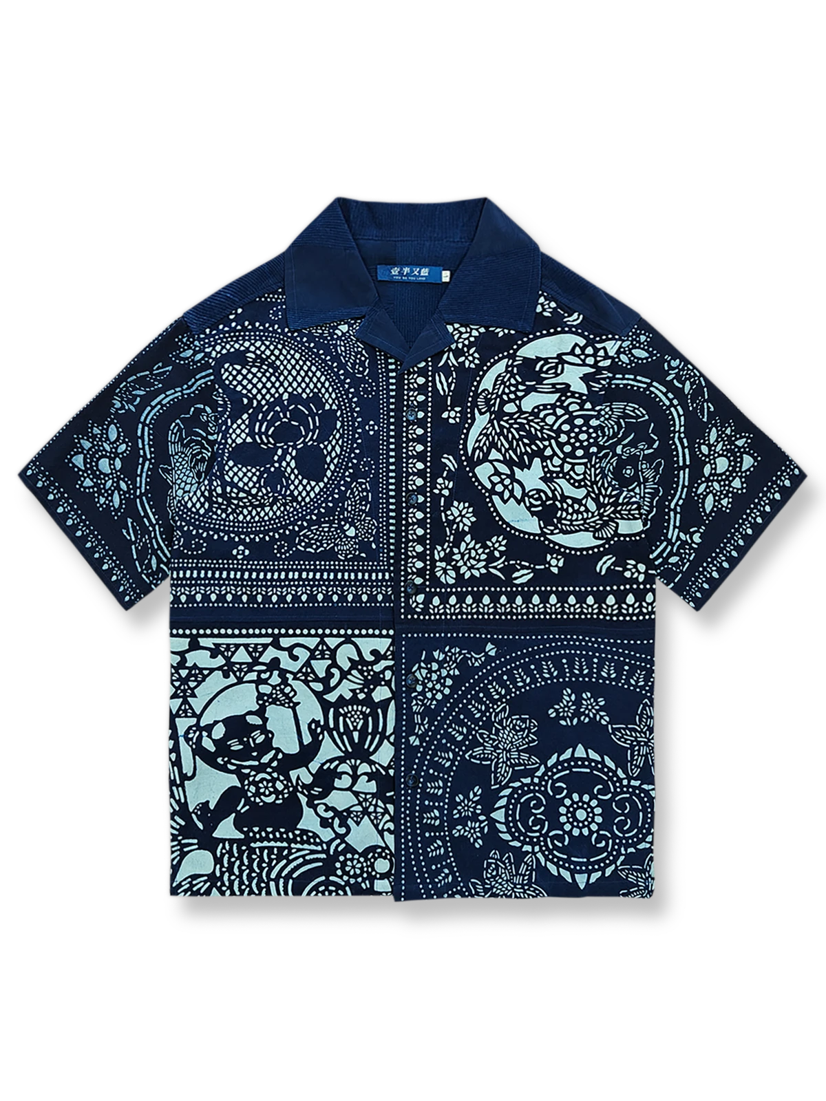 バティックパッチワークキューバカラー半袖シャツ