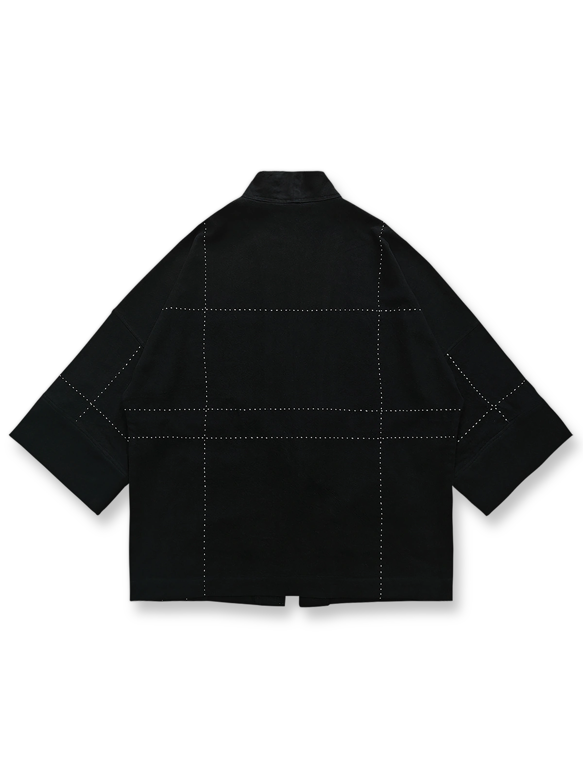 刺し子刺繍チェック柄リネン七分袖はんてん