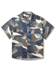 青い パッチワーク柄 アロハシャツ