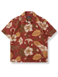 明るい赤色花柄 アロハシャツ