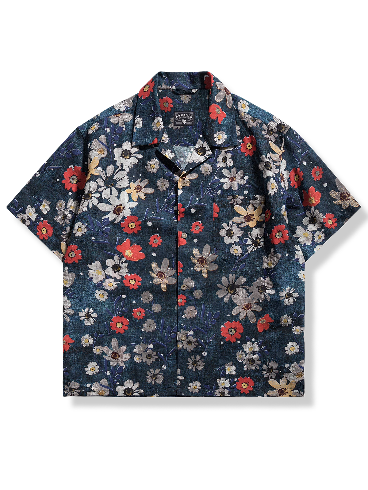 ブルー 花柄 アロハシャツ