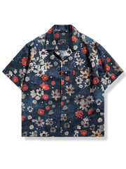 ブルー 花柄 アロハシャツ