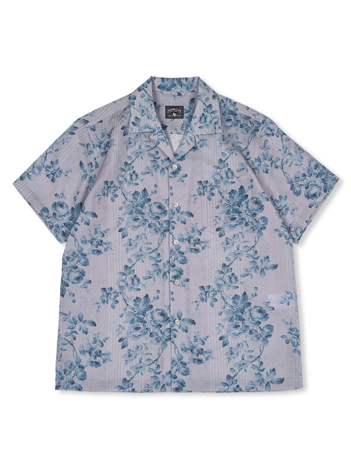 青いバラ柄 アロハシャツ