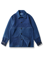 袖裏花柄 藍染刺し子フレンチワークジャケット