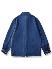 袖裏花柄 藍染刺し子フレンチワークジャケット