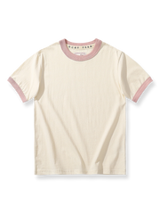 レトロカラー配色クルーネック半袖Tシャツ正面図