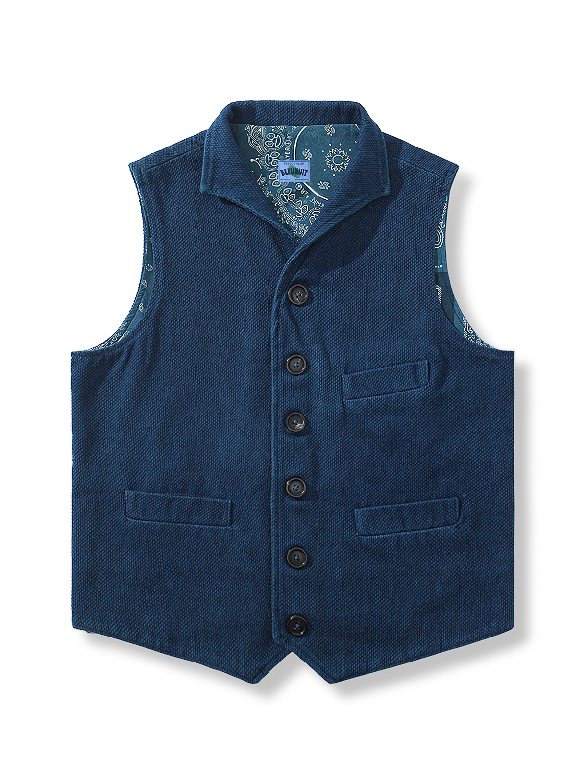 裏ペイズリー柄 藍染ベスト