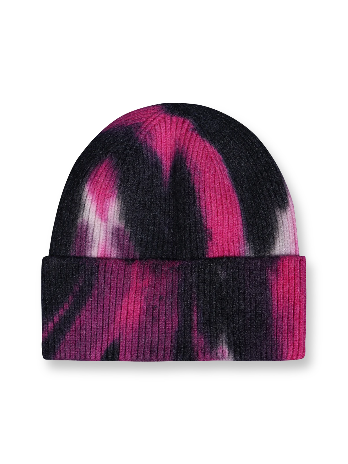 手作業によるタイダイ染めが施されたツバなしニットキャップ全体ビュー