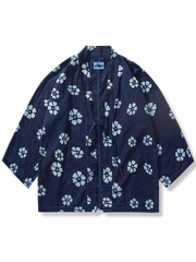 「白梅」和柄　植物藍染 はんてん