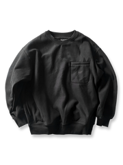 製品画像: ライムイエロー起毛裏起毛スウェットシャツの正面画像、快適で暖かいデザインが特徴。
詳細画像: 胸ポケットと起毛生地のディテール画像、柔らかな質感が際立つ。