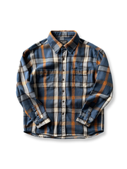 ヴィンテージ風重厚なチェック柄長袖シャツ全体画像、厚手コットン素材とクラシックなデザイン

詳細画像:
チェック柄デザインと胸の二つポケットディテール、ヴィンテージ感あるデザイン