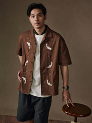 梅花錦鯉刺繍キューバシャツ