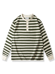 ボーダー柄 ヘンリーネック 長袖Tシャツ