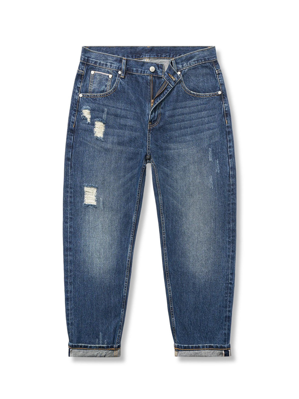 ダメージ加工赤耳 デニムパンツ9分丈